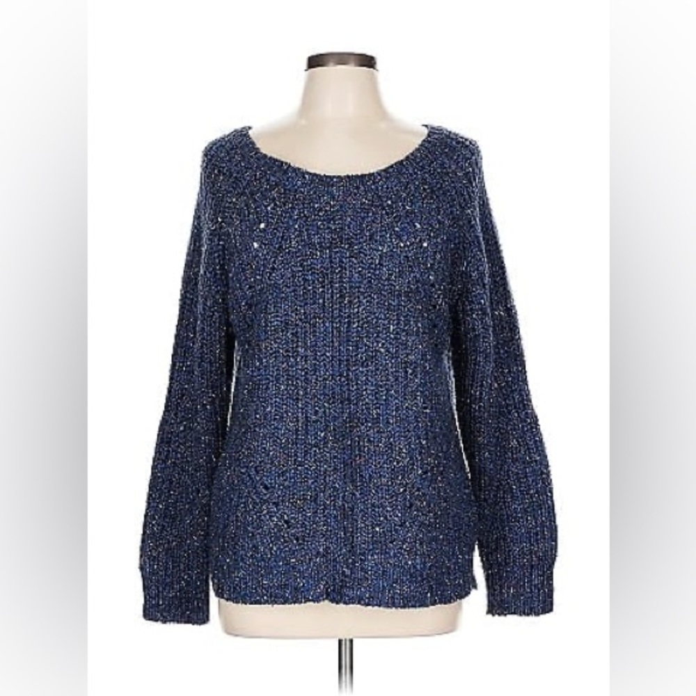Lucky Brand Blue Pullover Pointelle Sweater